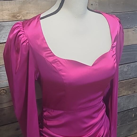 Do+Be Dress Puff Sleeved Sweetheart Mini Rouched Orchid Purple Pink Small - Picture 5 of 9